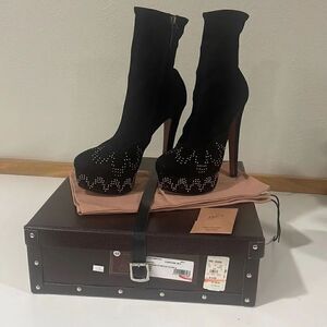 Alaia Black Platform Suede Boots Size 38.5